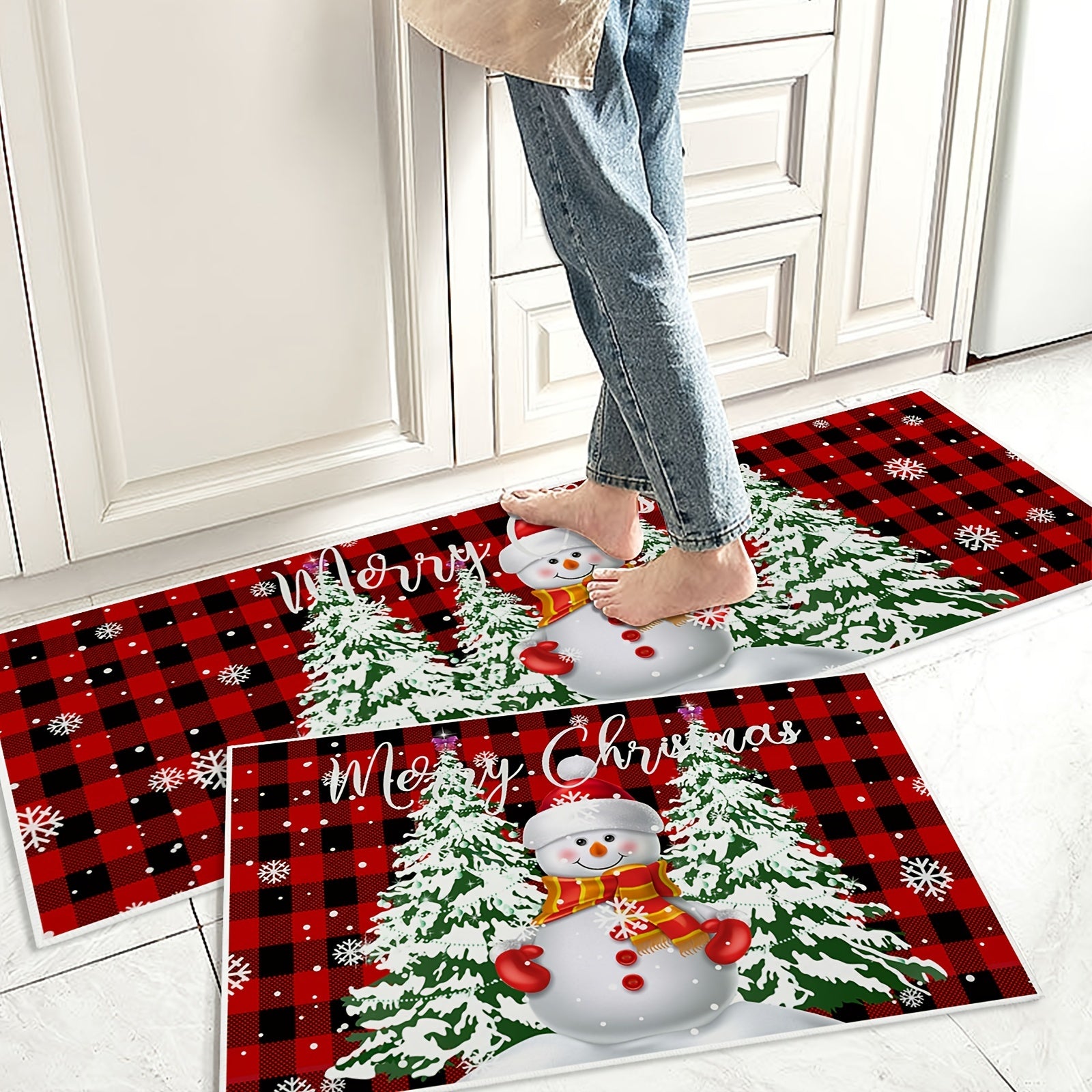Christmas Snowman Kitchen Mat Absorbent Non-slip Long Strip Floor Mat