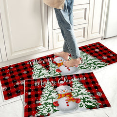 Christmas Snowman Kitchen Mat Absorbent Non-slip Long Strip Floor Mat