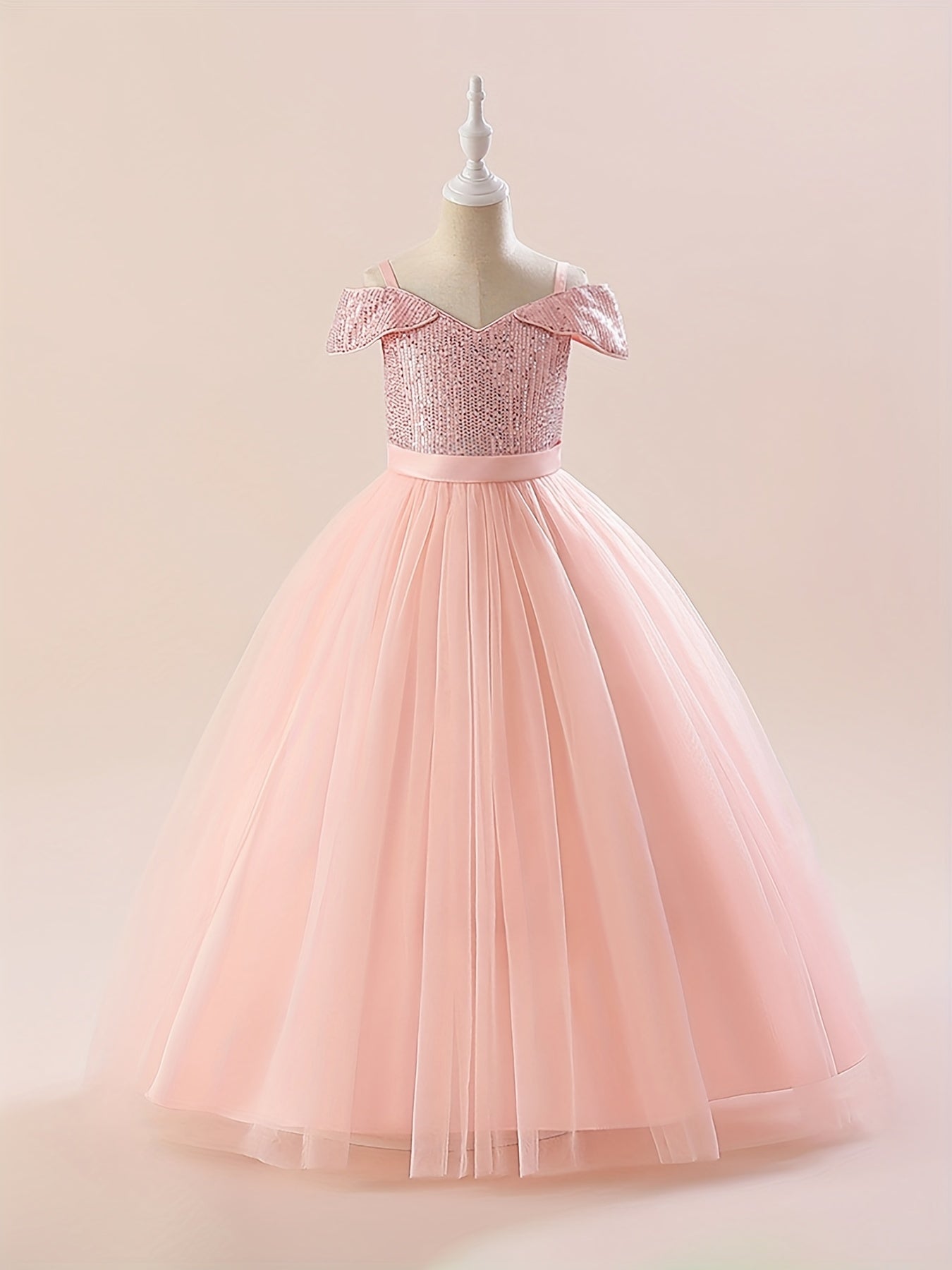Cute Cold Shoulder Sequins Princess Dress for Girls Birthday Party