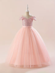 Cute Cold Shoulder Sequins Princess Dress for Girls Birthday Party