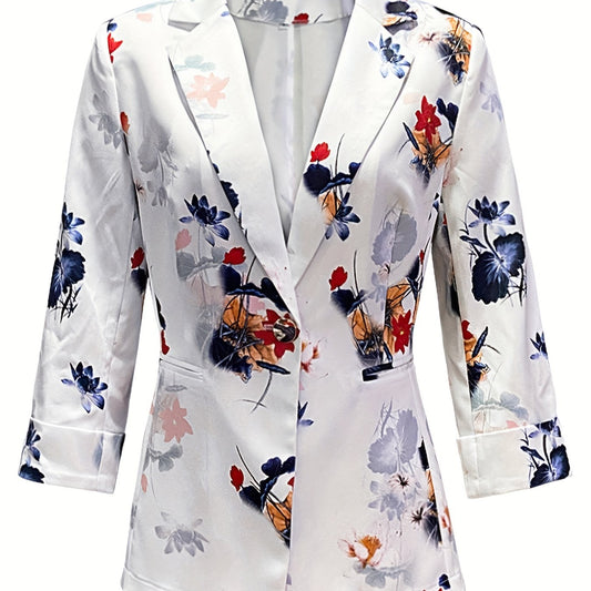 Floral Print Button Front Blazer for Office & Work Women's Clothing