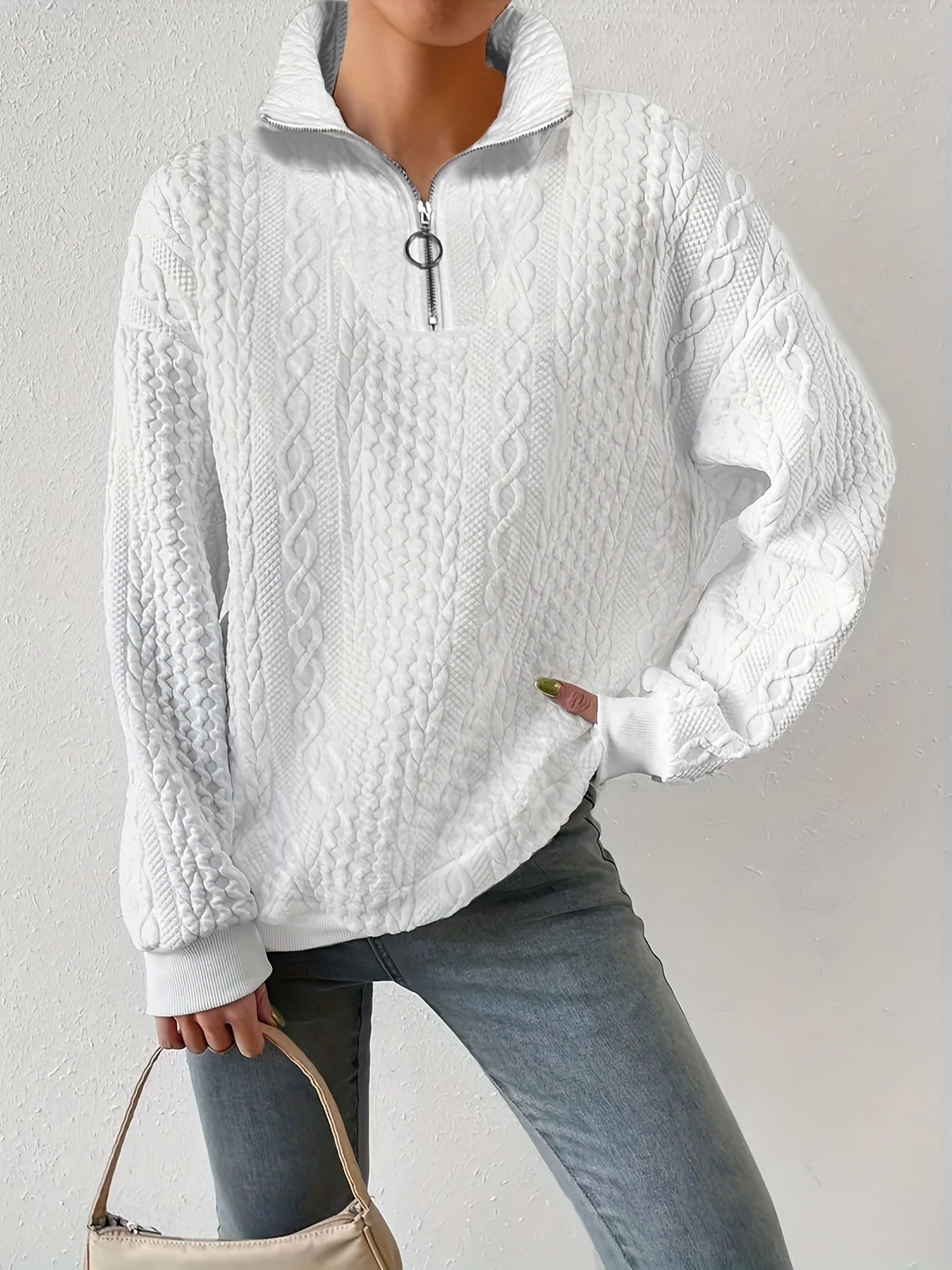 Textured Quarter Zip Sweatshirt Turtle Neck