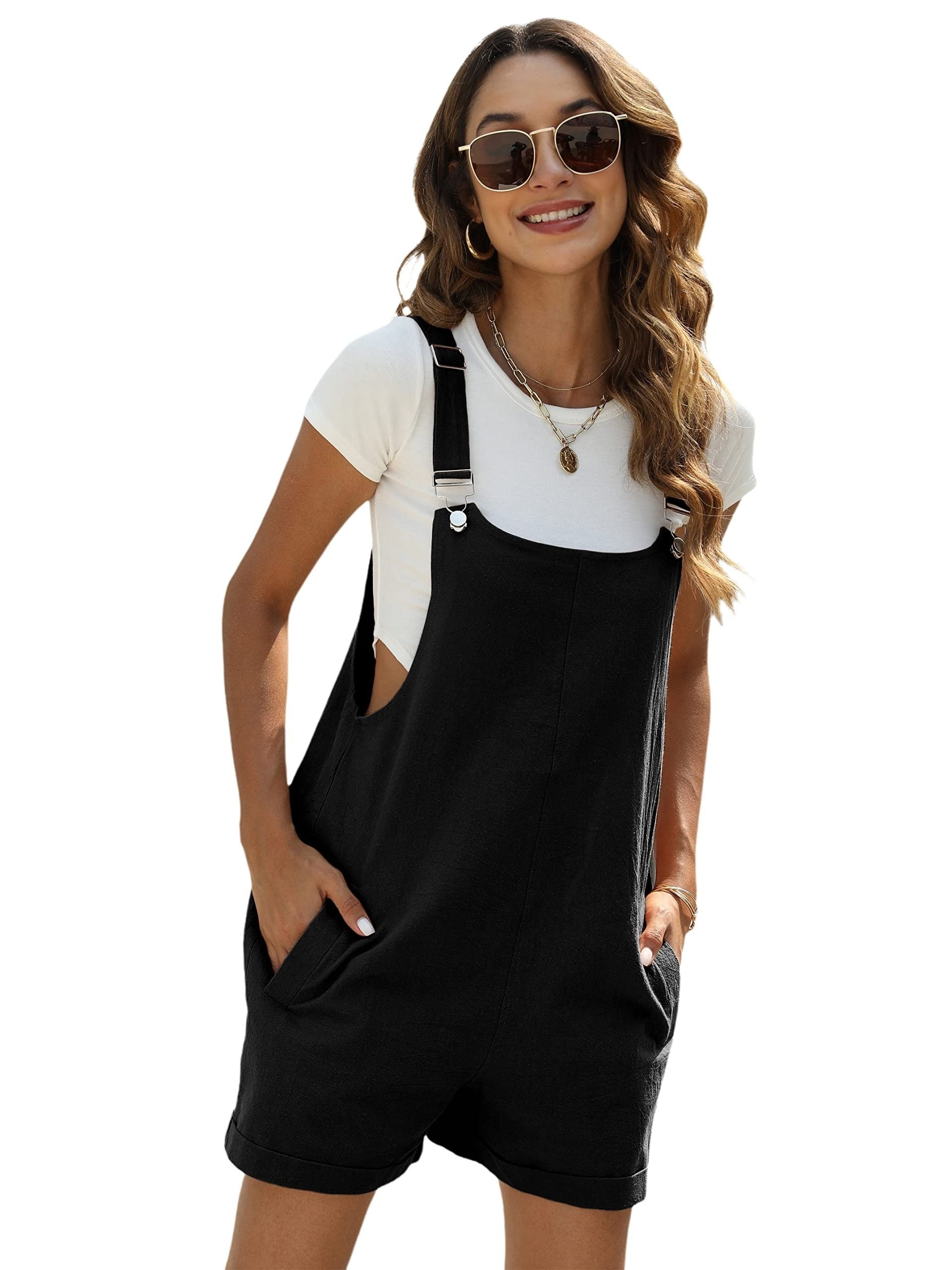 Solid Cami Jumpsuit Sleeveless Comfy Short Length Jumpsuit With Pockets