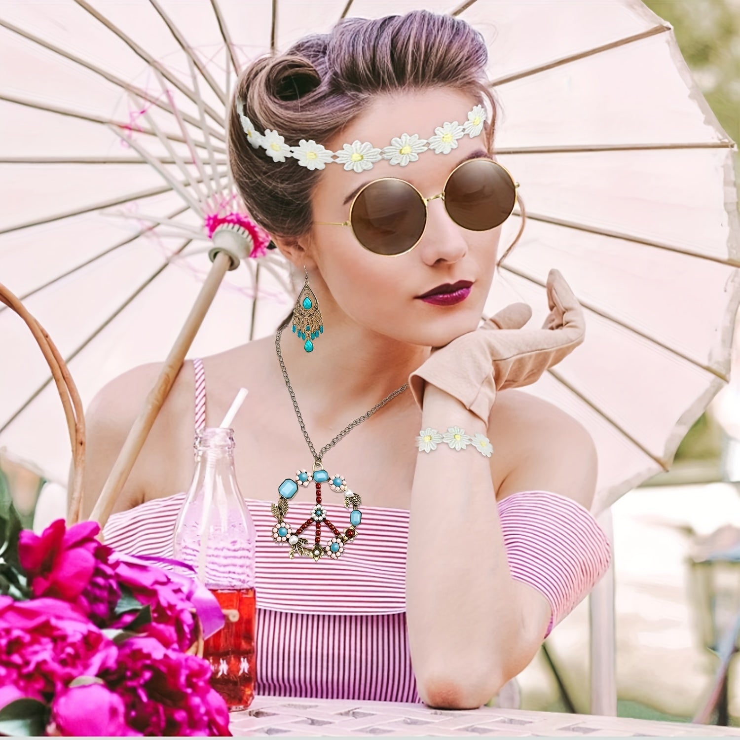 Hippie Costume Set with Sunglasses 5pcs
