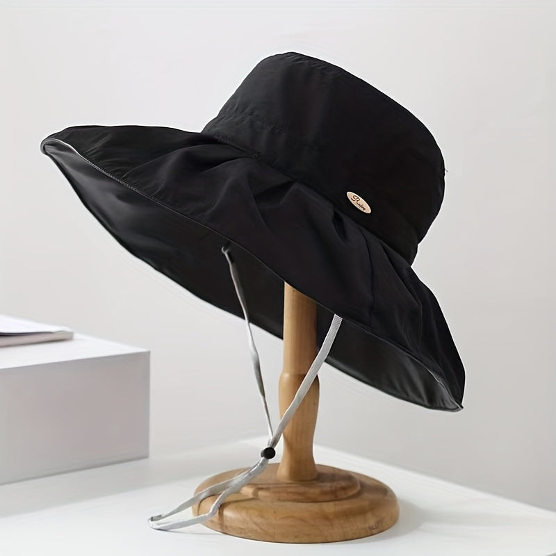 Solid Wide Brim Sunscreen Basin Hat Foldable Travel Beach Hats