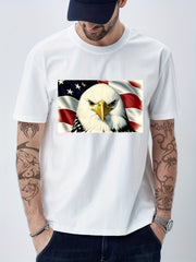 Cotton Eagle & Flag Print Men's Graphic Tee Summer Vacation Casual Top