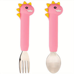 Dino Toddler Silverware Silicone Handle Safe Flatware Stainless Steel Cutlery