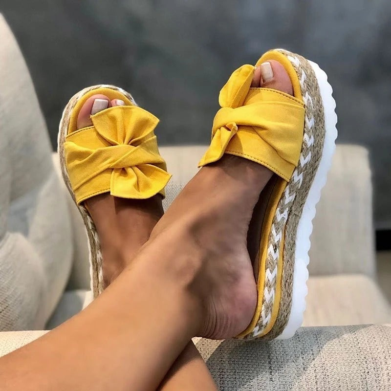 Women's Bowknot Espadrilles Slippers Open Toe Platform Anti skid Slides