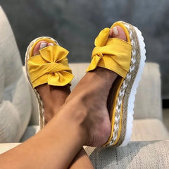Women's Bowknot Espadrilles Slippers Open Toe Platform Anti skid Slides