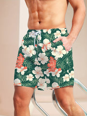 Quick Dry Hawaiian Beach Board Shorts for Men Floral Swim Trunks with Pockets