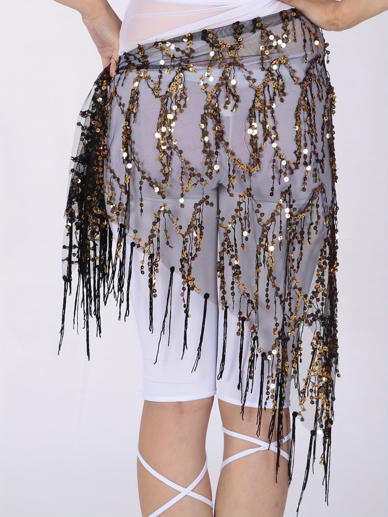Sequin Tassel Skirts Sexy Knot Side Dance Hip Scarf Party Skirts