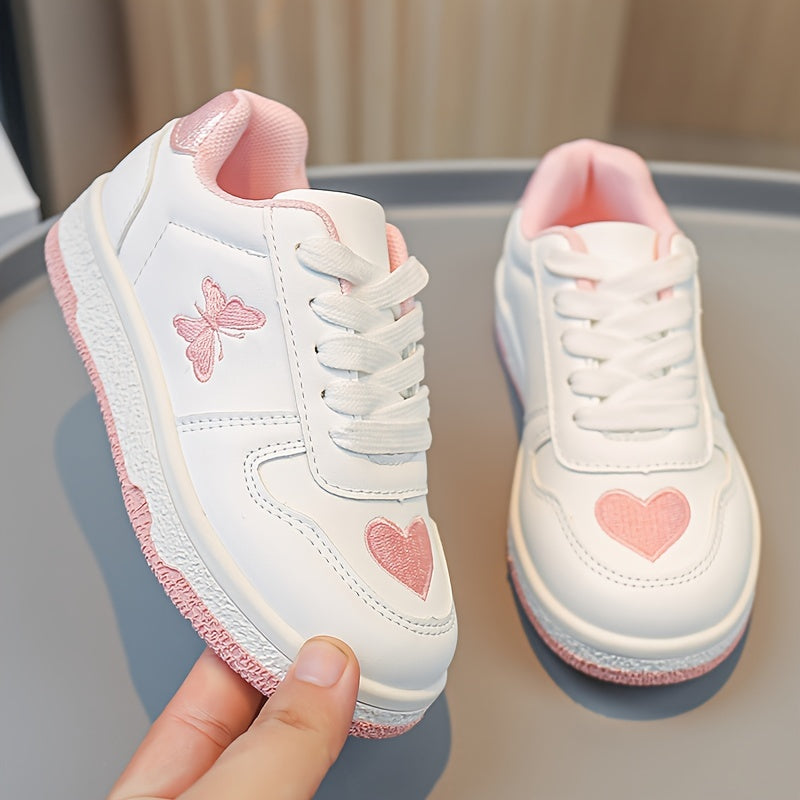 Girl's Butterfly & Heart Pattern Skate Shoes Non Slip Casual Sneakers