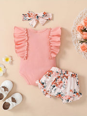 3pcs Baby Girls Daddy's Girl Ruffle Sleeve Onesie & Floral Shorts Set