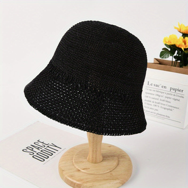 Solid Cloche Hat Hollow Crochet Sun Hat Bucket Hat For Spring & Summer