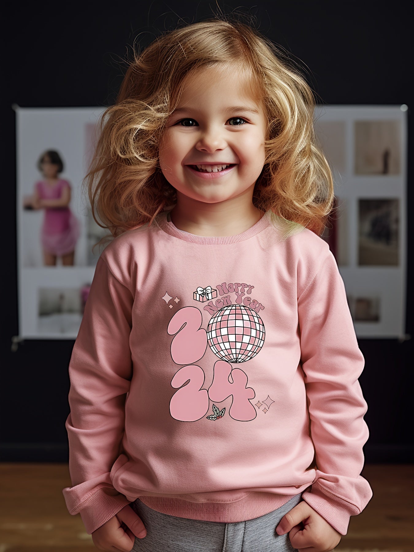 Girls Pattern Crew Neck Long Sleeve Sweatshirt Spring Fall