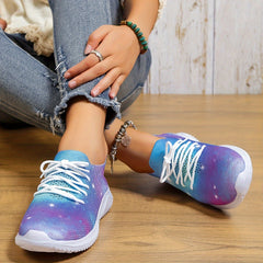 Women's Starry Sky Lace up Mesh Sneakers Lightweight Running Shoes