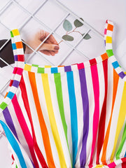 Baby Girls Colorful Striped Jumpsuit High Waist Ruffles Cami Romper