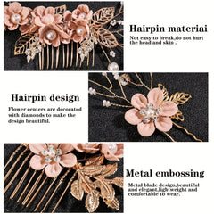 Pink Flower Hair Pin Inlaid Faux Pearl U shaped Hairpin Hair Accessories