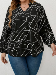Geometric Print Lantern Sleeve Blouse