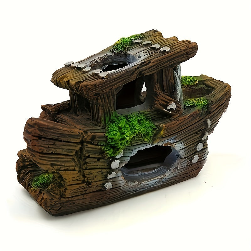 Resin Pirate Fish Tank Ornament Sunken Decor Hollow Boat