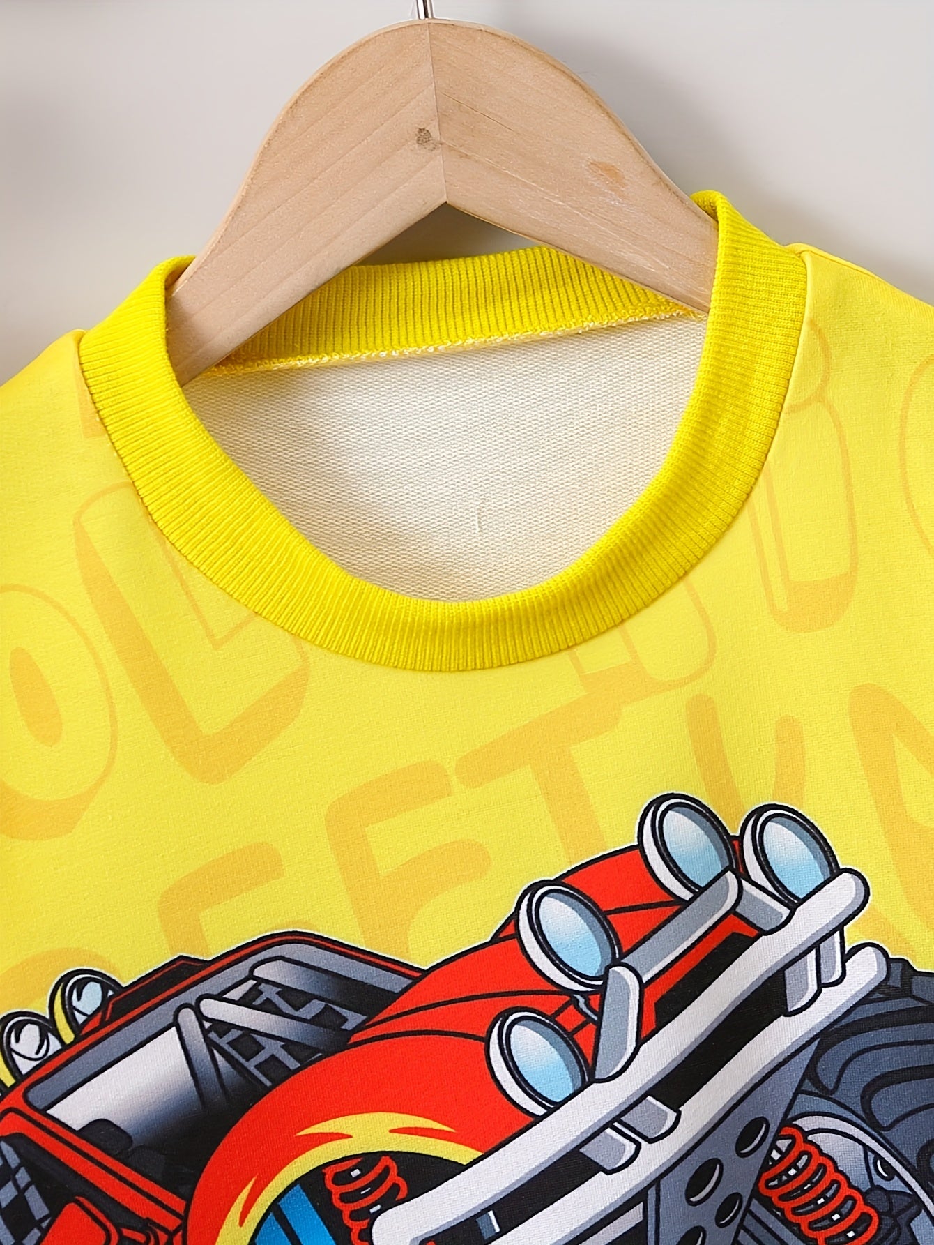 Monster Truck Print Boys Casual Pullover Sweatshirt