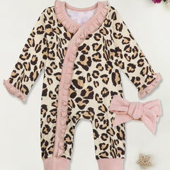 Baby Girls Leopard Print Romper & Bow Headband Set
