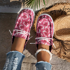 Rugby Heart Pattern Flat Shoes Women's Casual Lightweight Soft Comfortable