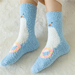 5 Pairs Cute Duck Print Comfy & Fuzzy Socks Women's Stockings