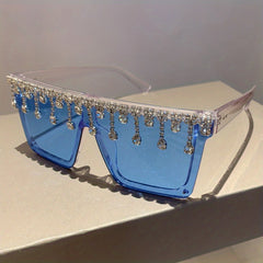 Oversized Sunglasses Rhinestone Tassel Party Club Decorative Glasses