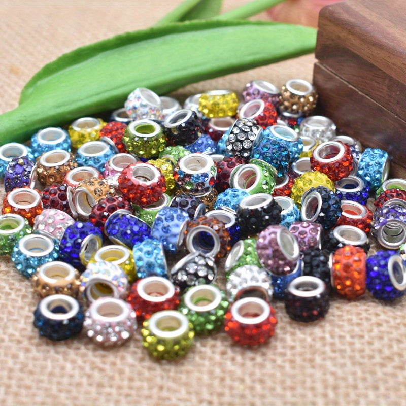 20pcs Big Hole Crystal Glass Beads Charms Rhinestone Inlaid for Jewelry Making