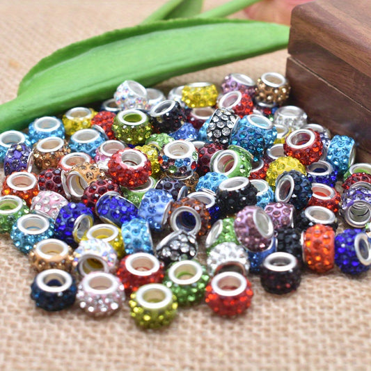 20pcs Big Hole Crystal Glass Beads Charms Rhinestone Inlaid for Jewelry Making