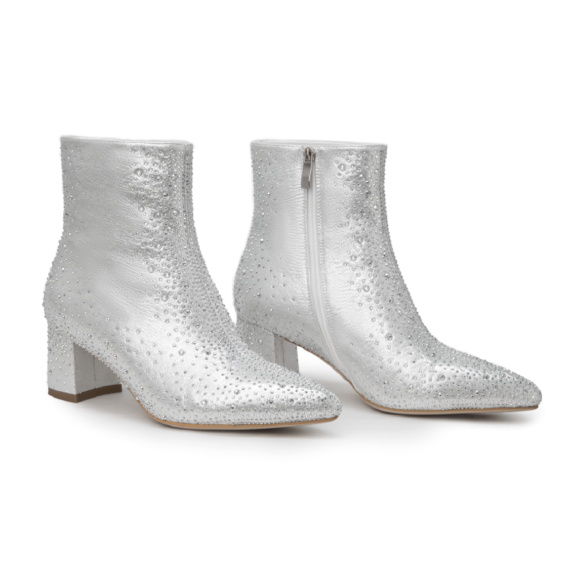 Women's Rhinestone Short Boots Point Toe Chunky Heel Dress Boots