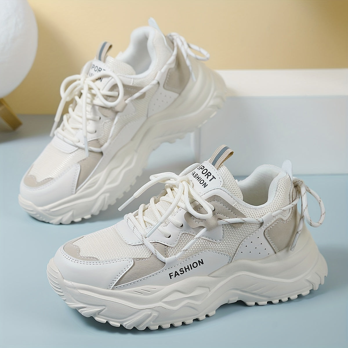Women's Chunky Faux Leather Sneakers Soft Comfortable Running Shoes