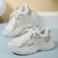 Women's Chunky Faux Leather Sneakers Soft Comfortable Running Shoes
