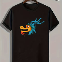Dragon Pattern Print Men's Sports T-Shirt - Comfy & Stylish Tee