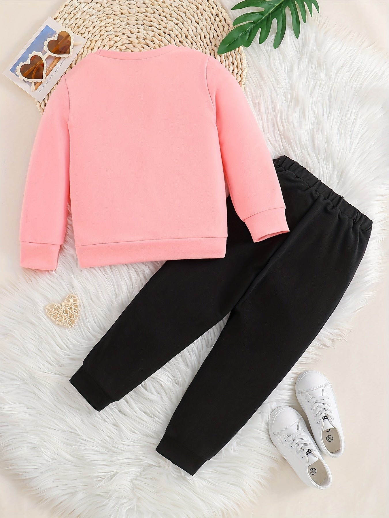 Girl's 2pcs Sweatshirt & Sweatpants Set Love Heart Print