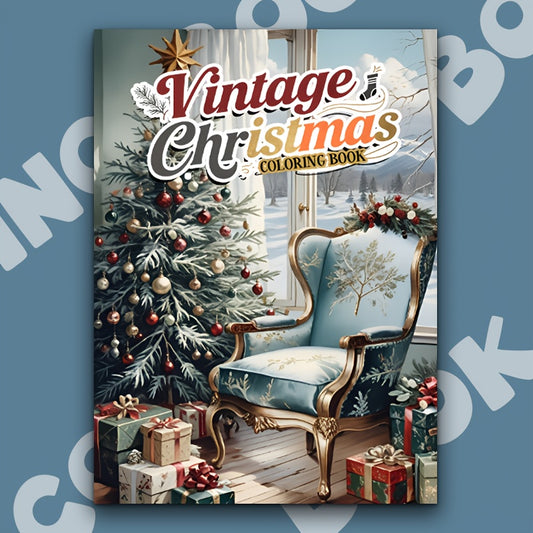 Vintage Christmas Adult Coloring Book Festive Holiday Snowy Scene Golden Accents