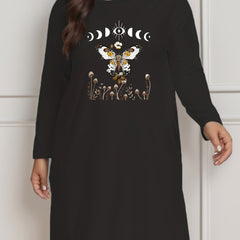 Butterfly & Moon Print Long Sleeve Tee Dress