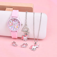 Kids Cartoon Quartz Watch Set with Jewelry - School Accessories