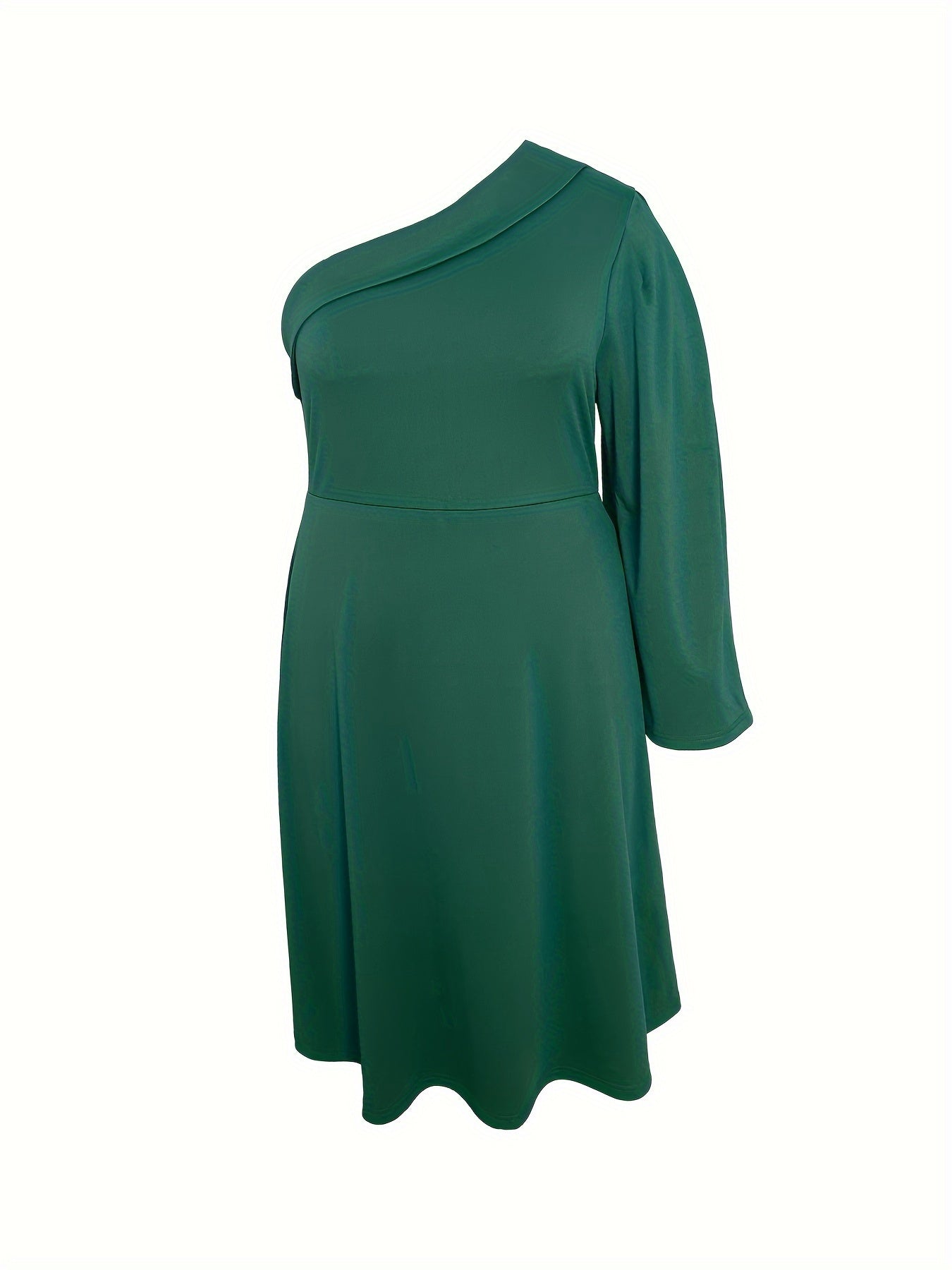 Solid Bell Sleeve One Shoulder Dress