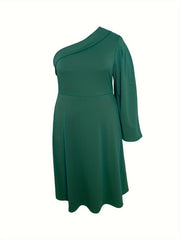 Solid Bell Sleeve One Shoulder Dress