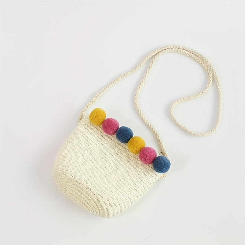Girls Cartoon Crossbody Bag Baby Coin Purse Straw Beach Bag