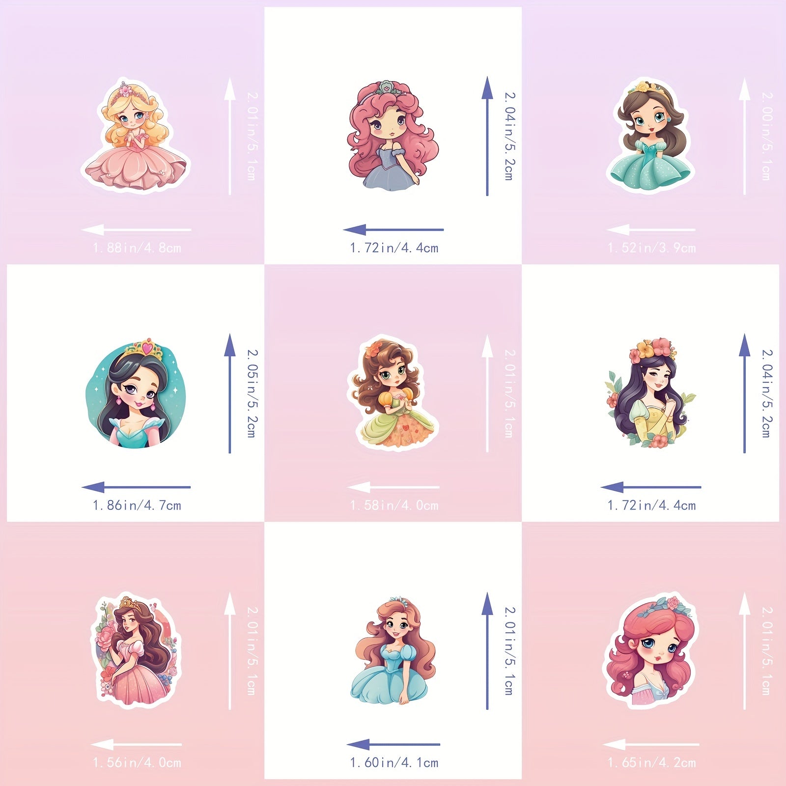 50pcs Princess Stickers Vinyl Waterproof Cartoon Princess Stickers For Girls