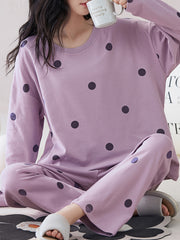 Polka Dot Pajama Set Long Sleeve Top & Pants