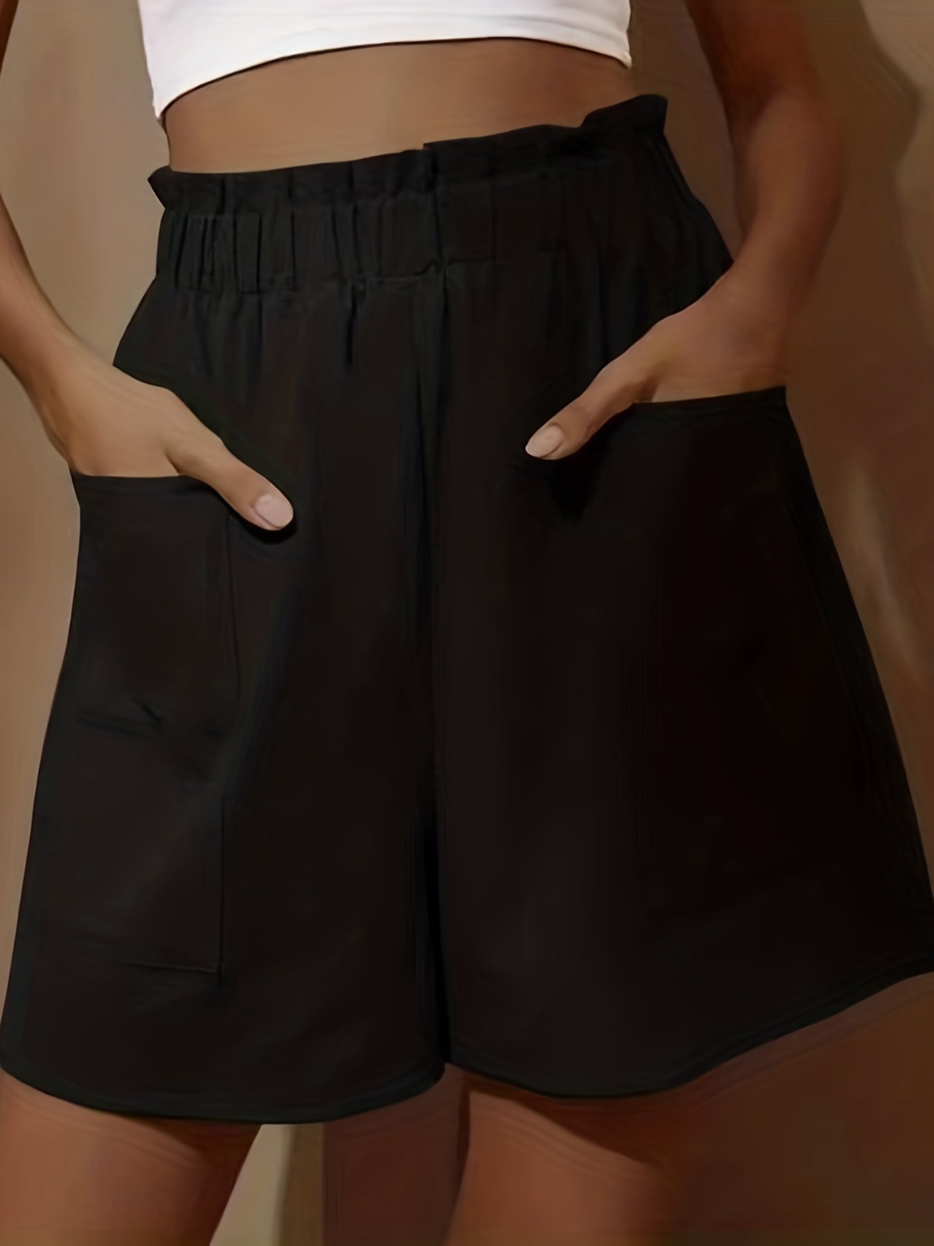 Casual Shorts Women's Plus Solid Paperbag Waist High Rise Shorts