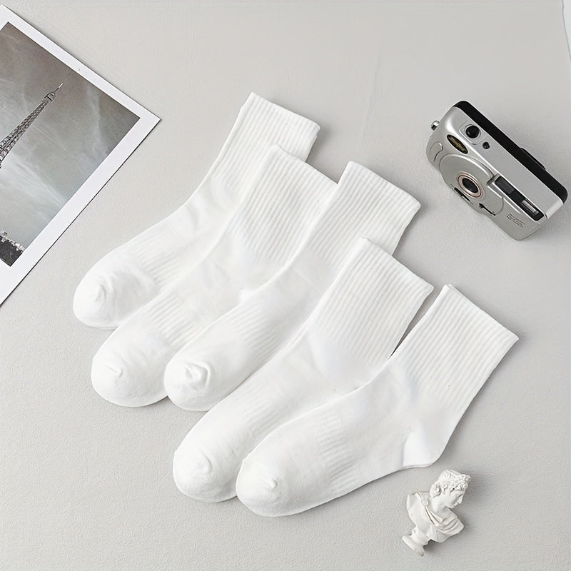 5 Pairs Solid Socks for Women Comfy & Breathable Stockings