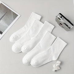 5 Pairs Solid Socks for Women Comfy & Breathable Stockings