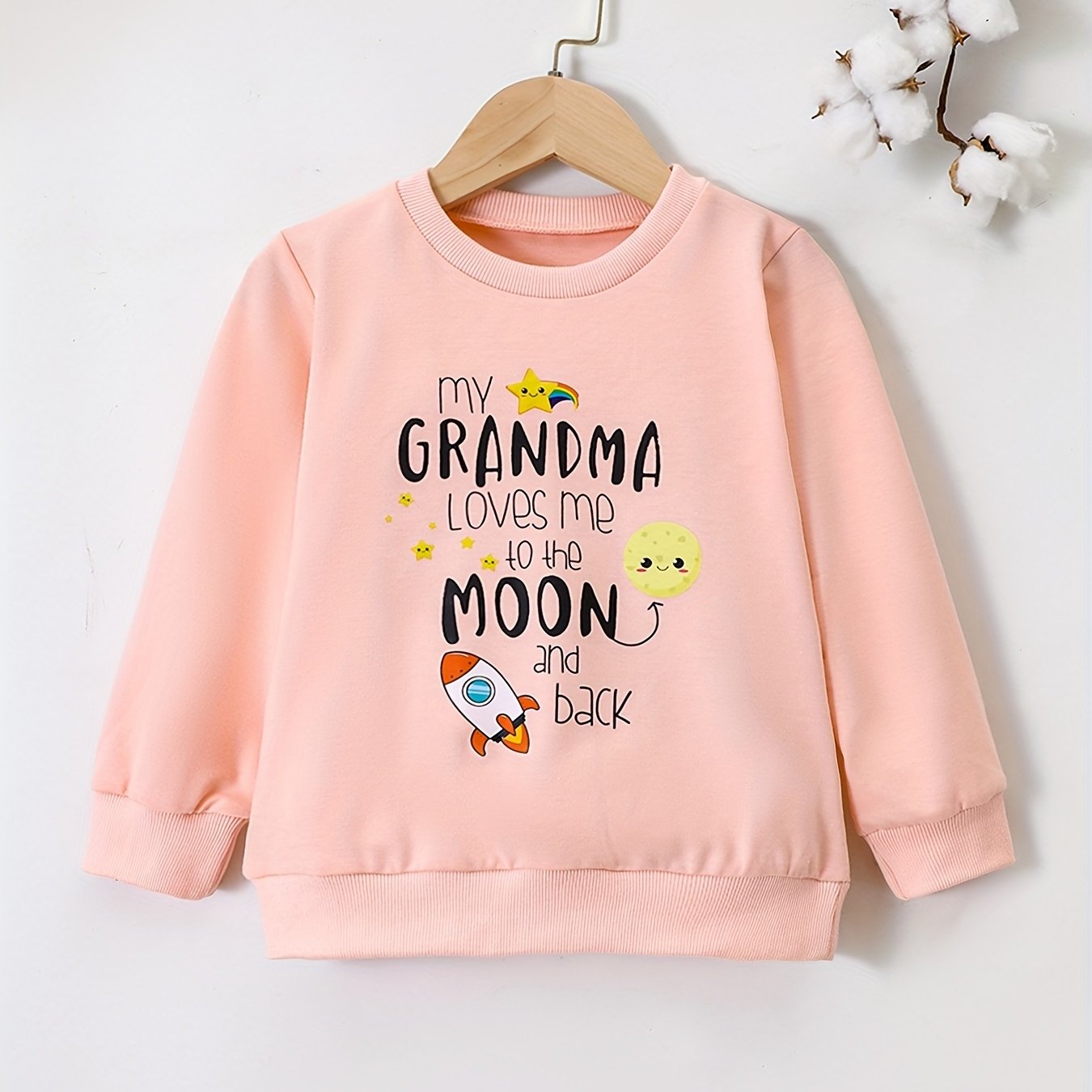Star Moon & ''My Grandma Loves Me'' Round Neck Sweatshirt For Girls