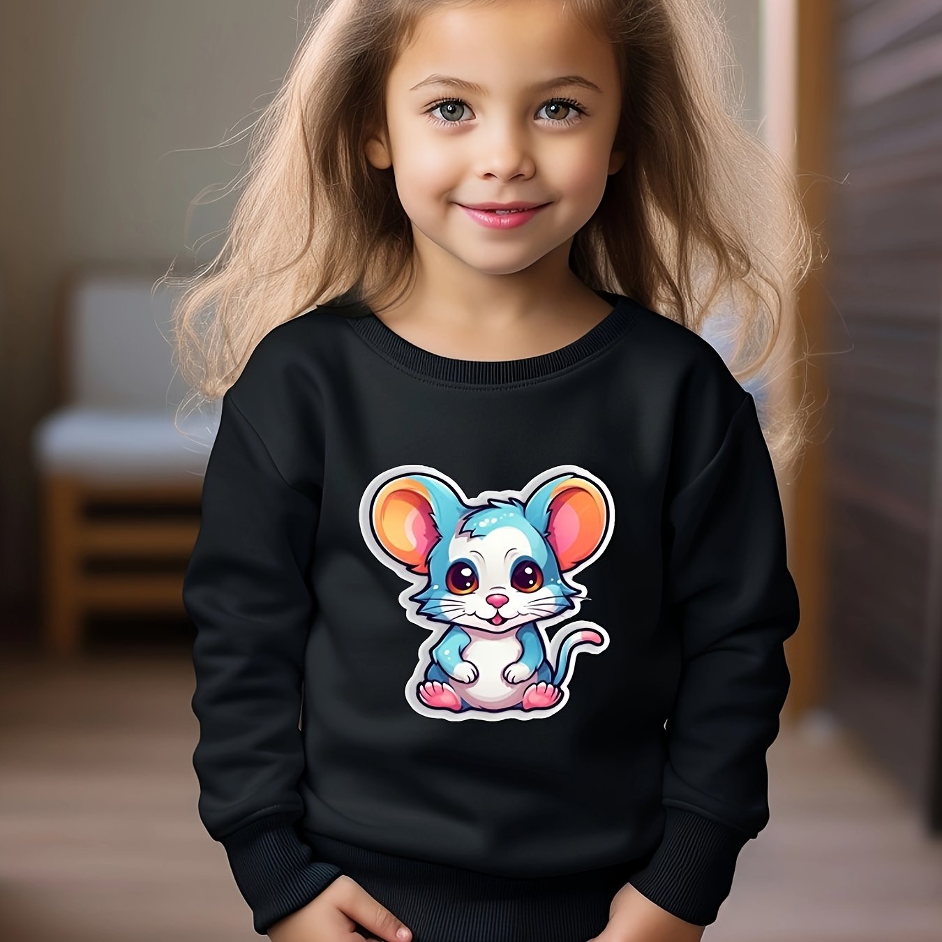 Toddler Cartoon Mouse Print Long Sleeve Sweatshirt