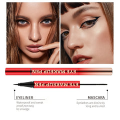 2-in-1 Waterproof Eyeliner Mascara Pen with 4D Silk Fiber Curling Mascara